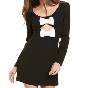 STAUD Lido Crepe Cutout Mini Dress Low Cut with Bows in Black & White Size 4
